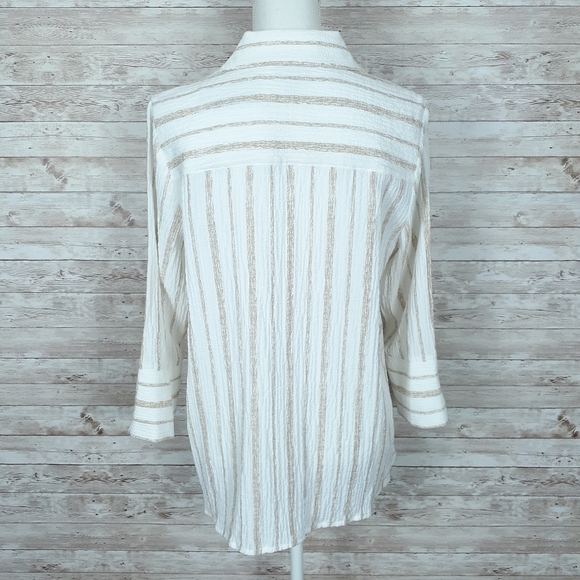JM Collection Woven Top M Striped Button Up 722 - Picture 3 of 6